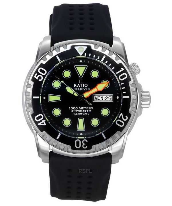 Orologio da uomo Ratio FreeDiver Version 02 Helium Safe 1000M Sapphire Automatic Black Dial 1068HA90-34VA-BLK-V02
