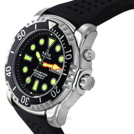 Orologio da uomo Ratio FreeDiver Version 02 Helium Safe 1000M Sapphire Automatic Black Dial 1068HA90-34VA-BLK-V02
