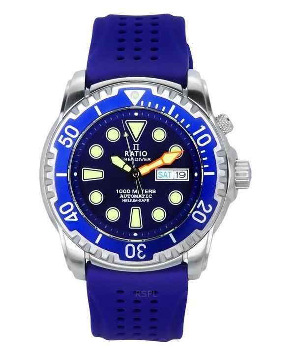 Orologio da uomo Ratio FreeDiver Version 02 Helium Safe 1000M Sapphire Automatico Quadrante Blu 1068HA90-34VA-BLU-V02