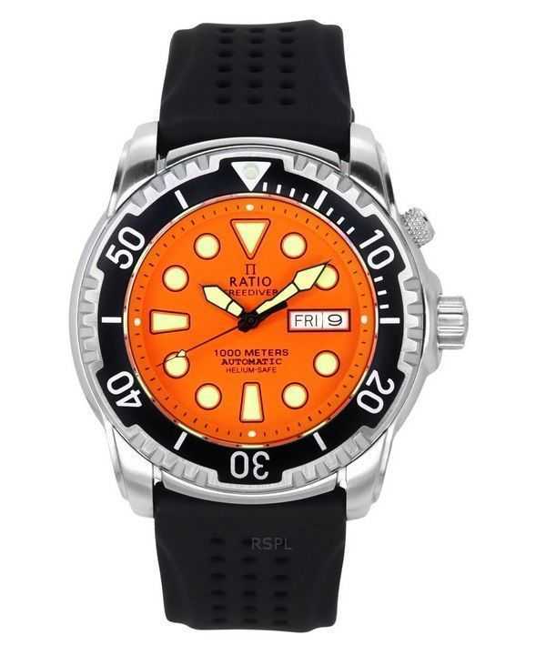 Orologio da uomo Ratio FreeDiver Version 02 Helium Safe 1000M Sapphire Automatic Orange Dial 1068HA90-34VA-ORG-V02