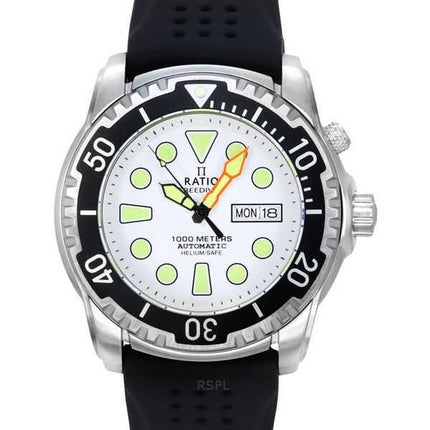 Orologio da uomo Ratio FreeDiver Version 02 Helium Safe 1000M Sapphire Automatico Quadrante Bianco 1068HA90-34VA-WHT-V02