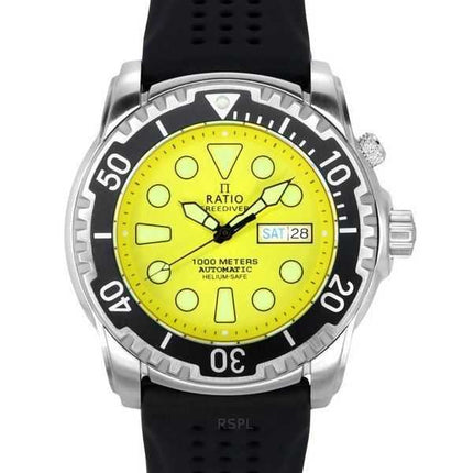Orologio da uomo Ratio FreeDiver versione 03 Helium Safe 1000M automatico con quadrante giallo 1068HA90-34VA-YLW-V03