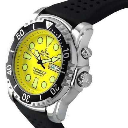 Orologio da uomo Ratio FreeDiver versione 03 Helium Safe 1000M automatico con quadrante giallo 1068HA90-34VA-YLW-V03