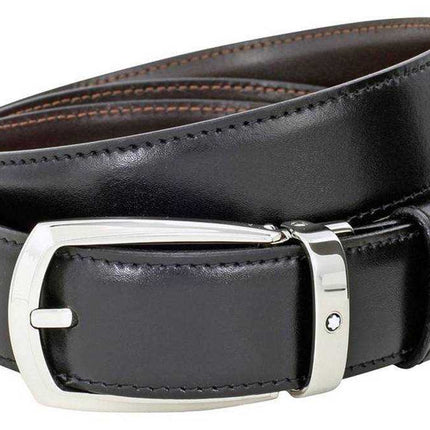 Cintura a ferro di cavallo reversibile Montblanc 112960 da uomo in pelle nera / marrone