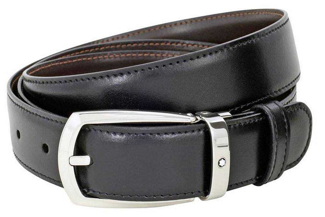 Cintura a ferro di cavallo reversibile Montblanc 112960 da uomo in pelle nera / marrone