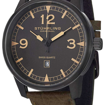 Orologio da uomo Stuhrling Original Condor al quarzo svizzero in pelle verde 1129Q.03