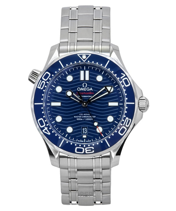 Orologio da uomo Omega Seamaster in acciaio inossidabile con quadrante blu automatico subacqueo 210.30.42.20.03.001 300M