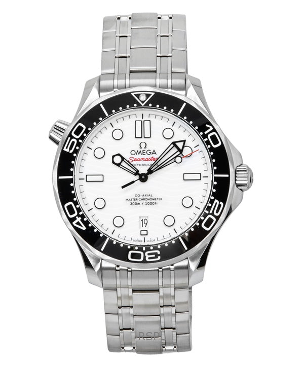Orologio da uomo Omega Seamaster in acciaio inossidabile con quadrante bianco automatico subacqueo 210.30.42.20.04.001 300M