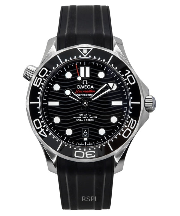 Orologio da uomo Omega Seamaster con cinturino in gomma e quadrante nero, automatico, subacqueo, 210.32.42.20.01.001, 300 m