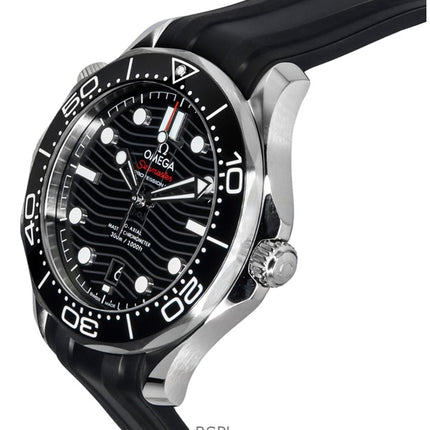 Orologio da uomo Omega Seamaster con cinturino in gomma e quadrante nero, automatico, subacqueo, 210.32.42.20.01.001, 300 m