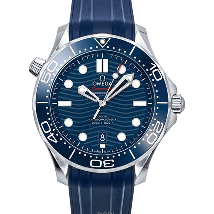 Orologio da uomo Omega Seamaster con cinturino in gomma e quadrante blu, automatico, subacqueo, 210.32.42.20.03.001, 300 m