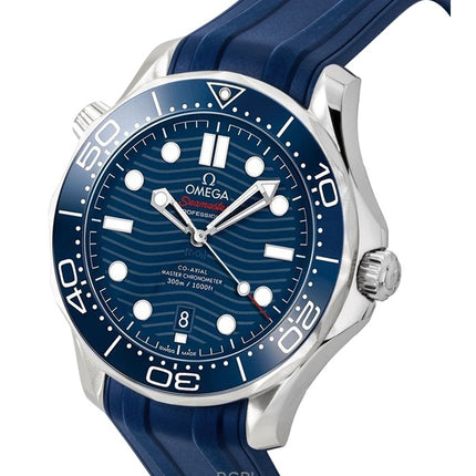 Orologio da uomo Omega Seamaster con cinturino in gomma e quadrante blu, automatico, subacqueo, 210.32.42.20.03.001, 300 m