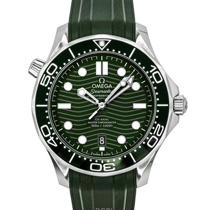Orologio da uomo Omega Seamaster con cinturino in gomma e quadrante verde, automatico, subacqueo, 210.32.42.20.10.001, 300 m