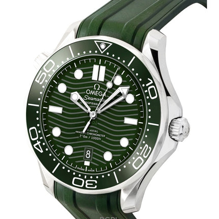 Orologio da uomo Omega Seamaster con cinturino in gomma e quadrante verde, automatico, subacqueo, 210.32.42.20.10.001, 300 m