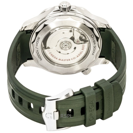 Orologio da uomo Omega Seamaster con cinturino in gomma e quadrante verde, automatico, subacqueo, 210.32.42.20.10.001, 300 m