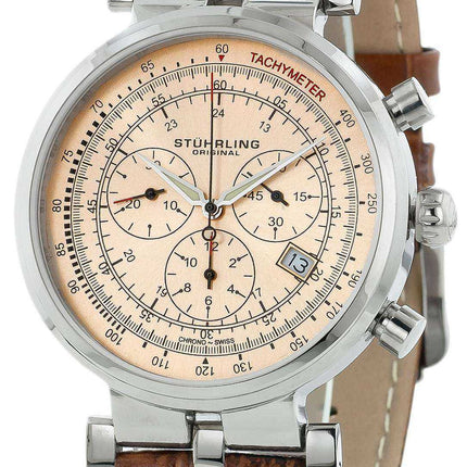 Orologio da uomo Stuhrling Original Trackmaster Swiss Quartz in pelle marrone 211.3315K55