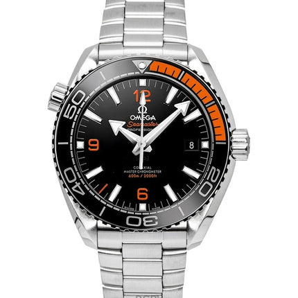 Orologio da uomo Omega Seamaster Planet Ocean in acciaio inossidabile con quadrante nero, automatico, subacqueo, 215.30.44.21.01.002, 600 m