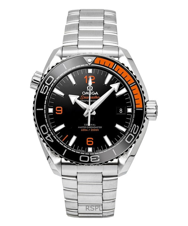 Orologio da uomo Omega Seamaster Planet Ocean in acciaio inossidabile con quadrante nero, automatico, subacqueo, 215.30.44.21.01.002, 600 m