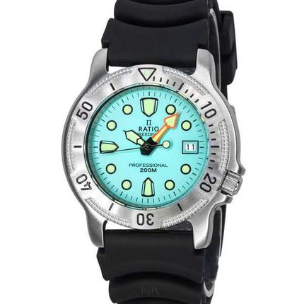 Orologio da uomo Ratio FreeDiver professionale con quadrante blu ghiaccio e zaffiro al quarzo 22AD202-IBLU 200M
