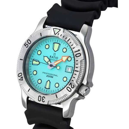 Orologio da uomo Ratio FreeDiver professionale con quadrante blu ghiaccio e zaffiro al quarzo 22AD202-IBLU 200M