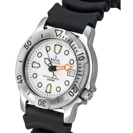 Orologio da uomo Ratio FreeDiver professionale con zaffiro quadrante bianco al quarzo 22AD202-WHT 200M