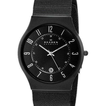Orologio da uomo Skagen quadrante nero con cassa in titanio con cinturino 233XLTMB