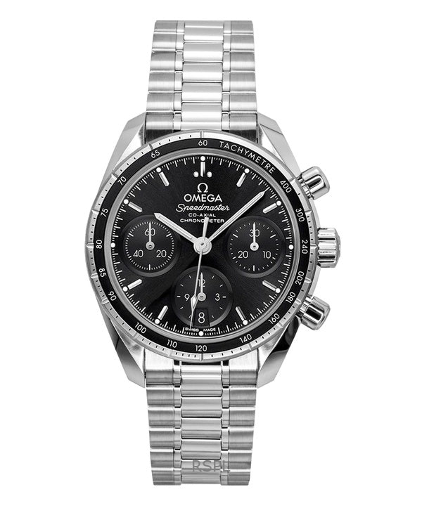Orologio da uomo Omega Speedmaster Chronograph in acciaio inossidabile con quadrante nero automatico 324.30.38.50.01.001 100M