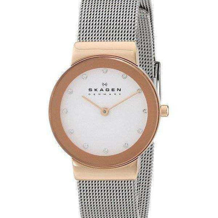 Skagen Freja White Dial Swarovski Bracciale in acciaio inossidabile con cinturino 358SRSC Orologio da donna