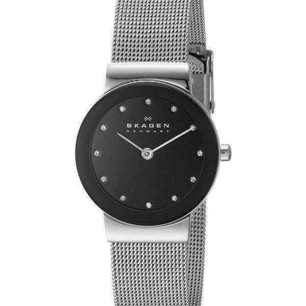 Skagen Freja quadrante nero Swarovski bracciale in acciaio inossidabile 358SSSBD orologio da donna