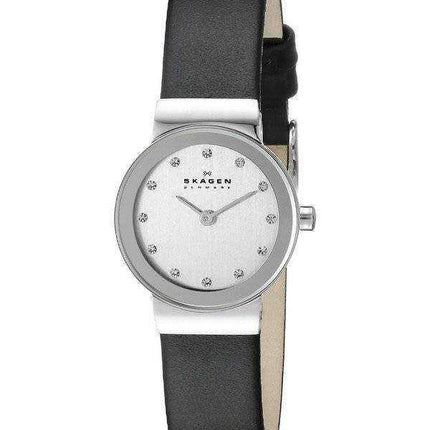 Skagen Freja Chrome quadrante Swarovski Crystal cinturino in pelle nera 358XSSLBC orologio da donna