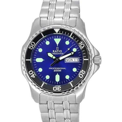 Orologio da uomo Ratio FreeDiver Professional Sapphire Sunray Blue Dial Quartz 36JL140-BLU 200M