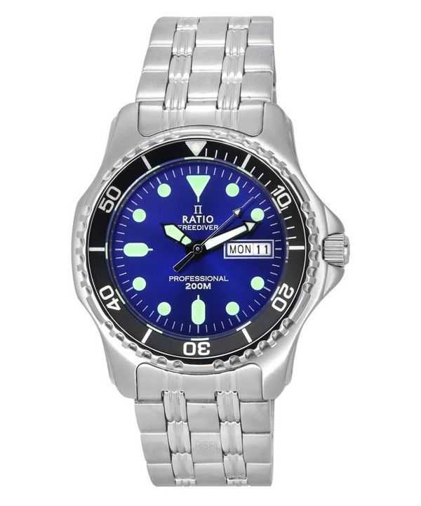 Orologio da uomo Ratio FreeDiver Professional Sapphire Sunray Blue Dial Quartz 36JL140-BLU 200M