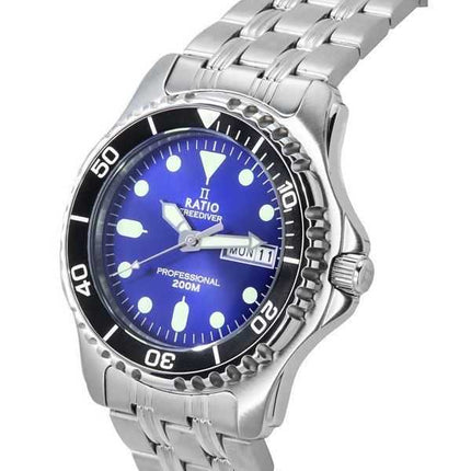 Orologio da uomo Ratio FreeDiver Professional Sapphire Sunray Blue Dial Quartz 36JL140-BLU 200M