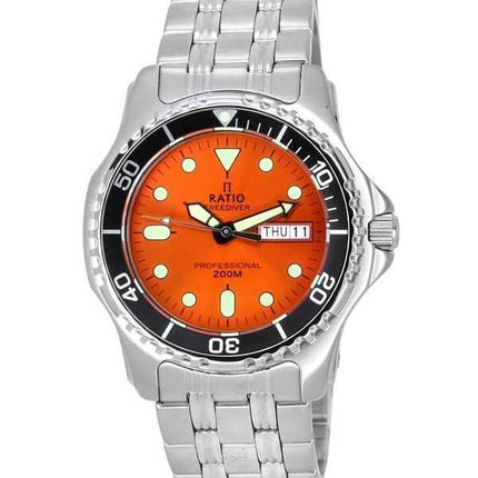 Orologio da uomo Ratio FreeDiver Professional Sapphire Sunray Orange Dial Quartz 36JL140-ORG 200M