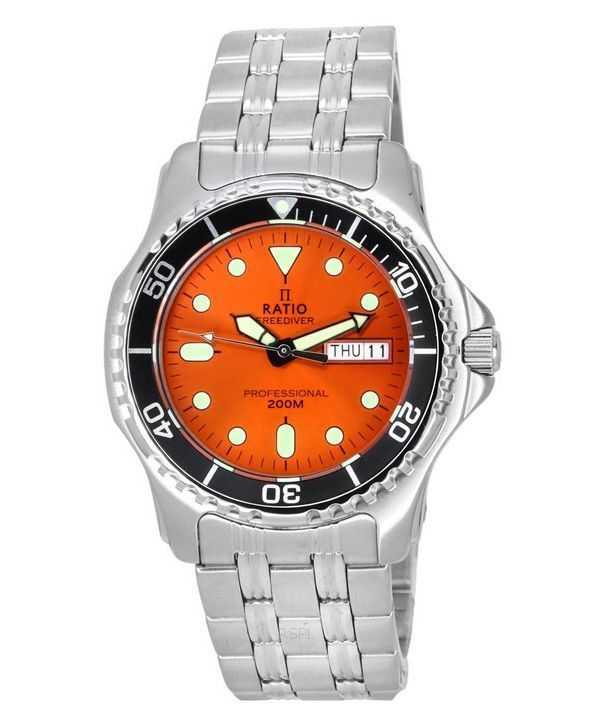 Orologio da uomo Ratio FreeDiver Professional Sapphire Sunray Orange Dial Quartz 36JL140-ORG 200M
