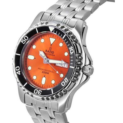 Orologio da uomo Ratio FreeDiver Professional Sapphire Sunray Orange Dial Quartz 36JL140-ORG 200M