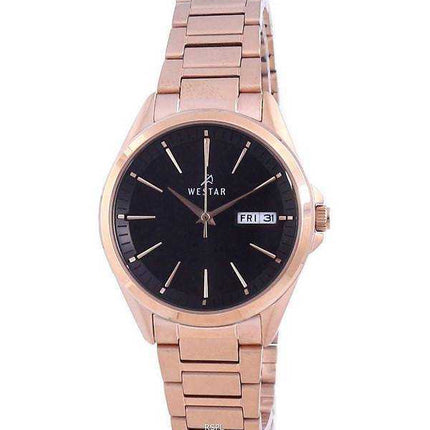Orologio da donna Westar con quadrante nero in acciaio inossidabile tono oro rosa 40212 PPN 603
