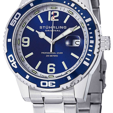 Orologio da uomo Stuhrling Original Regatta Aquadiver 200M con quadrante blu al quarzo quadrante blu 415.02