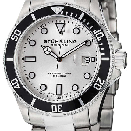 Orologio da uomo Stuhrling Original Regatta Espora Aquadiver Diver Silver Dial 417.01