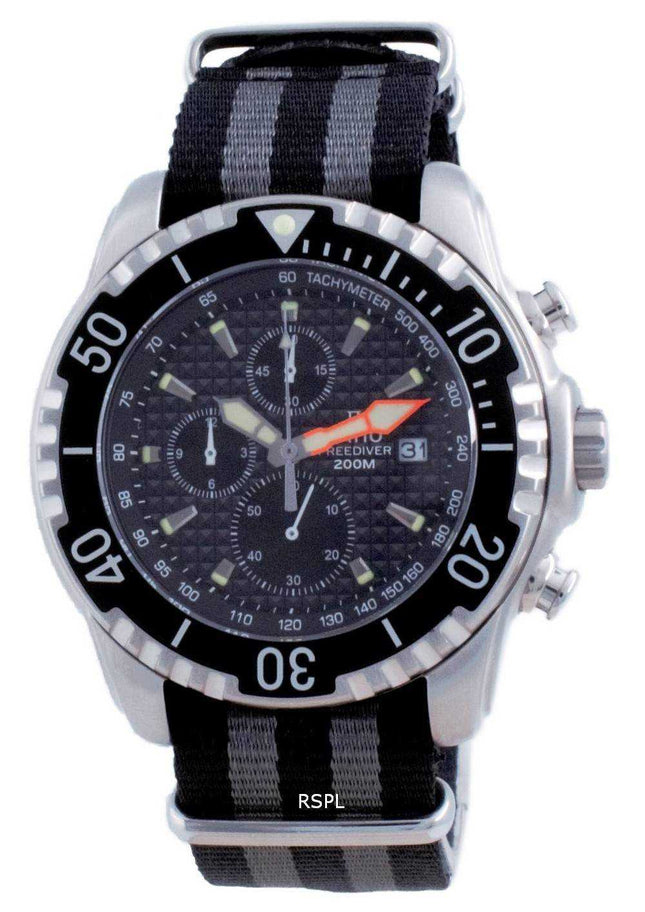 Ratio Free Diver Chronograph Nylon Quartz Diver&#39;s 48HA90-17-CHR-BLK-var-NATO1 200M Orologio da uomo