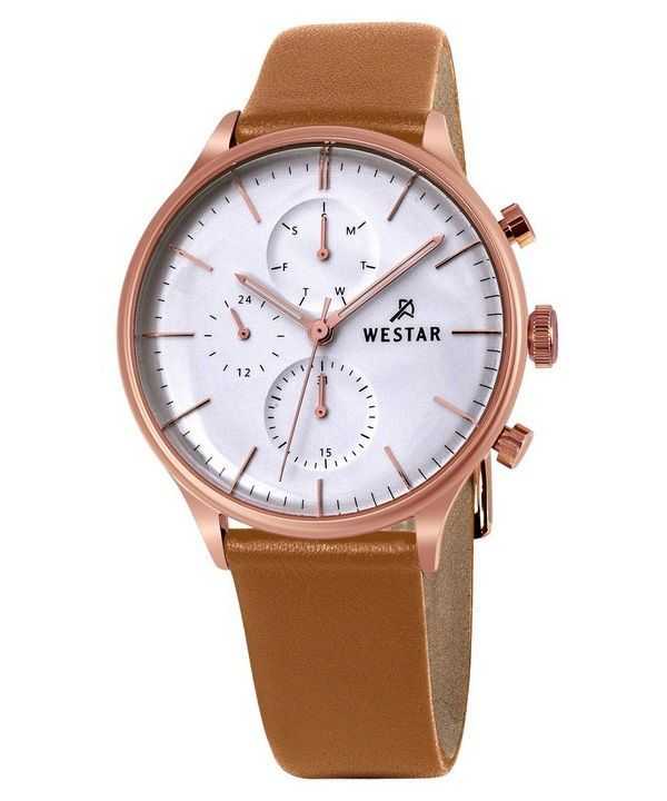 Orologio da uomo 50192PPN627 con cinturino in pelle con profilo Westar quadrante argento al quarzo