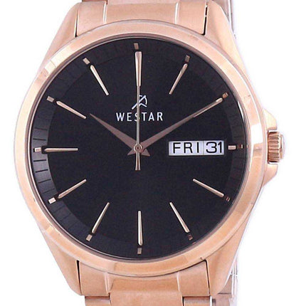 Orologio da uomo Westar quadrante nero tono oro rosa in acciaio inossidabile al quarzo 50212 PPN 603