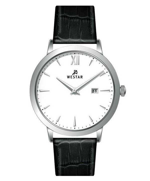 Orologio da uomo 50214STN101 con cinturino in pelle con profilo Westar quadrante bianco al quarzo
