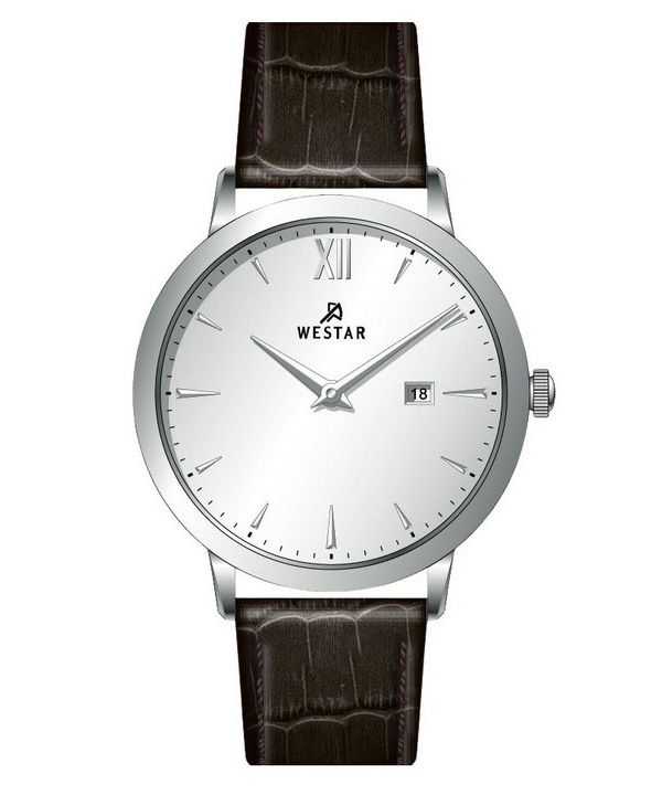 Orologio da uomo 50214STN127 con cinturino in pelle con profilo Westar quadrante argento al quarzo