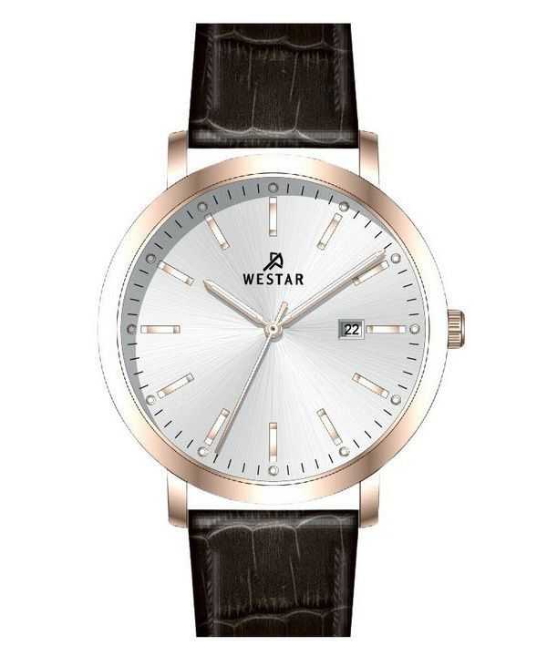 Orologio da uomo 50216PPN627 con cinturino in pelle con profilo Westar quadrante argento al quarzo