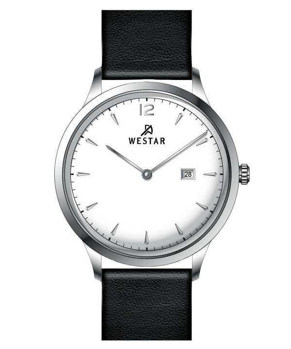 Orologio da uomo 50217STN101 con cinturino in pelle con profilo Westar quadrante bianco al quarzo