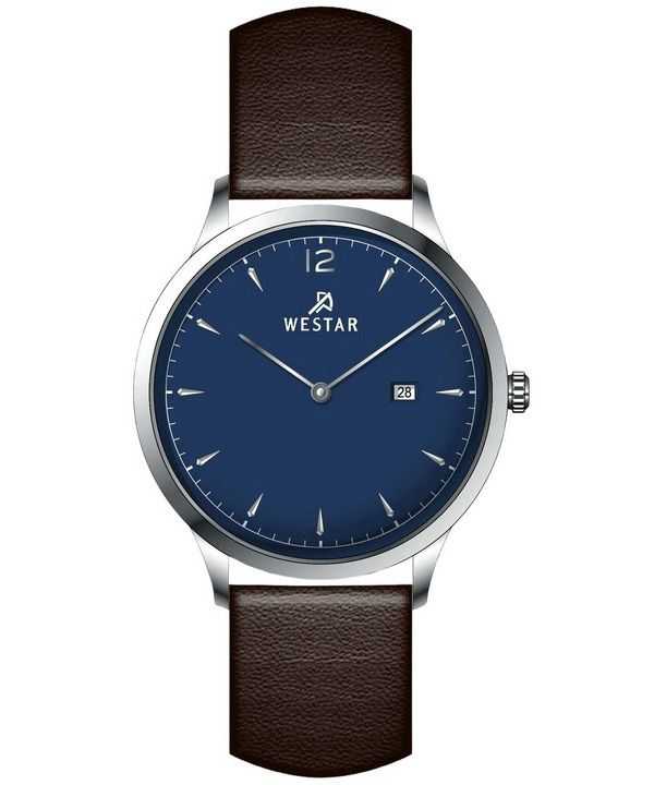 Orologio da uomo 50217STN124 con cinturino in pelle con profilo Westar quadrante blu al quarzo