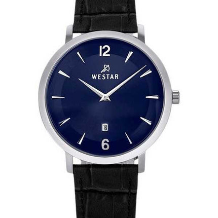 Orologio da uomo 50219STN104 con cinturino in pelle con profilo Westar quadrante blu al quarzo