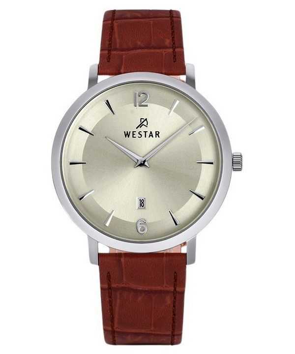 Orologio da uomo 50219STN122 con quadrante champagne chiaro con profilo Westar e cinturino in pelle al quarzo