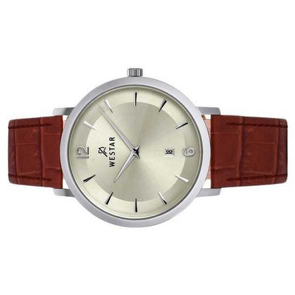 Orologio da uomo 50219STN122 con quadrante champagne chiaro con profilo Westar e cinturino in pelle al quarzo